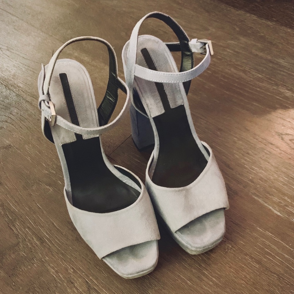Zara Platform Chunky Strap Heels in Baby Blue